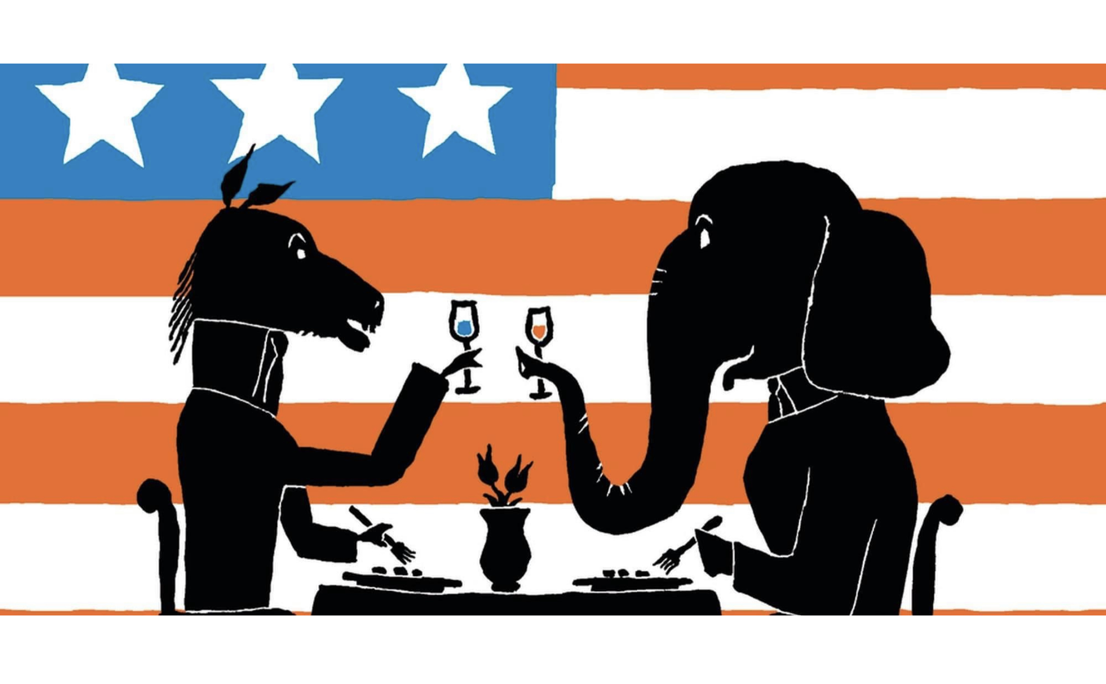 Bipartisan mediation orange and blue elephant and donkey
